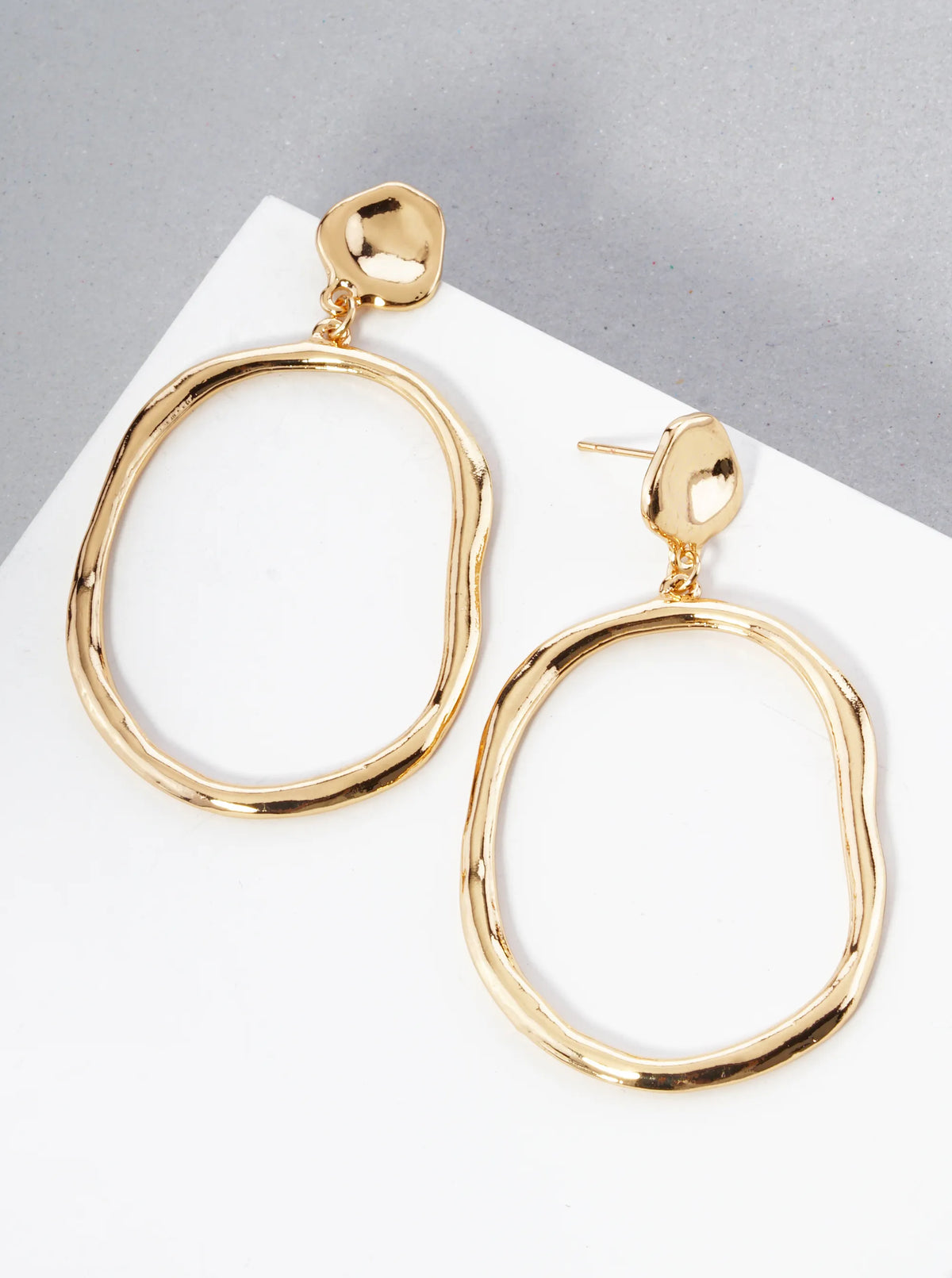 Organic Circle Drop Polished Metal Dangle Post Earrings