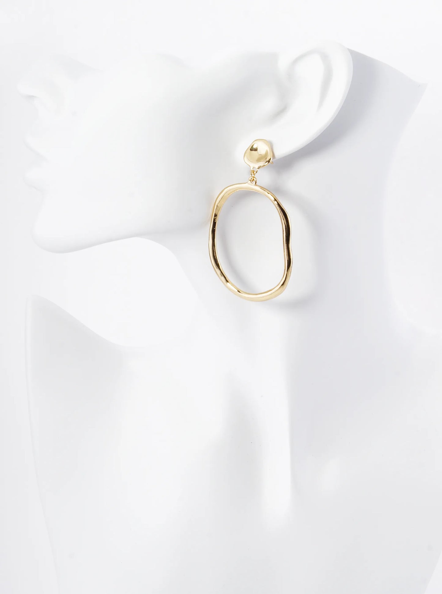 Organic Circle Drop Polished Metal Dangle Post Earrings