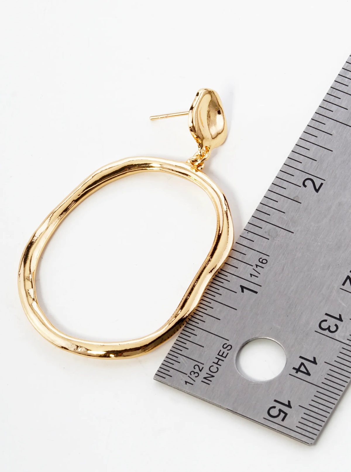 Organic Circle Drop Polished Metal Dangle Post Earrings
