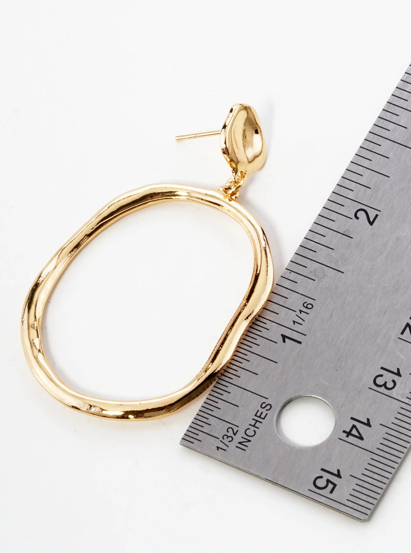 Organic Circle Drop Polished Metal Dangle Post Earrings
