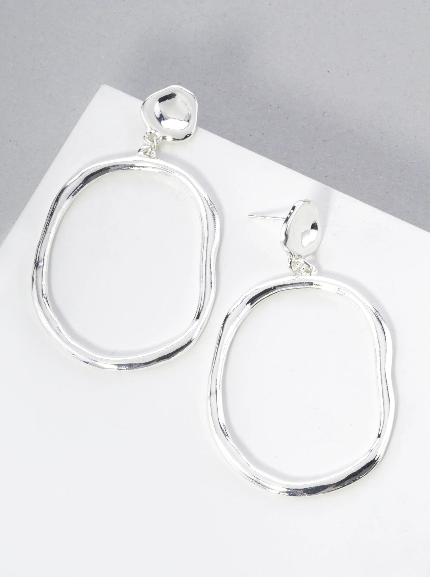 Organic Circle Drop Polished Metal Dangle Post Earrings
