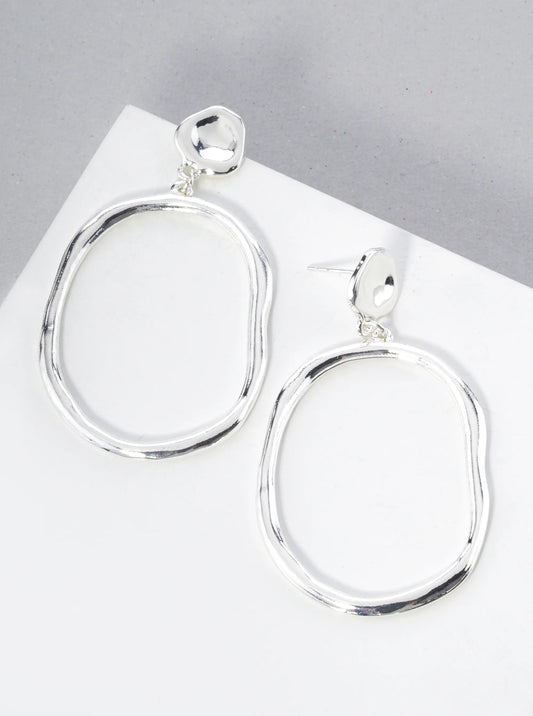 Organic Circle Drop Polished Metal Dangle Post Earrings
