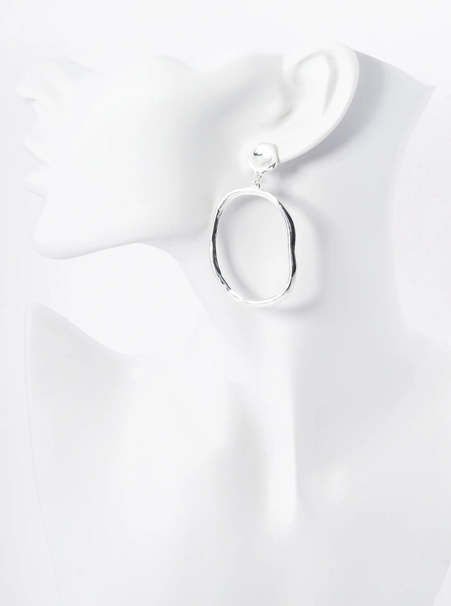 Organic Circle Drop Polished Metal Dangle Post Earrings