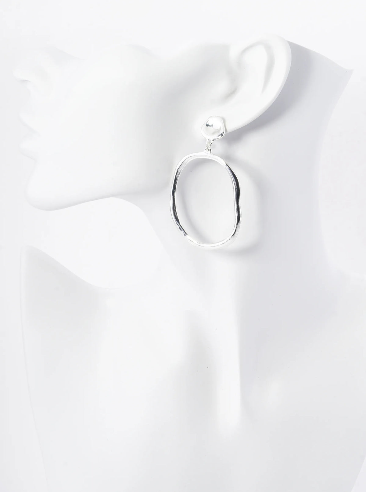 Organic Circle Drop Polished Metal Dangle Post Earrings