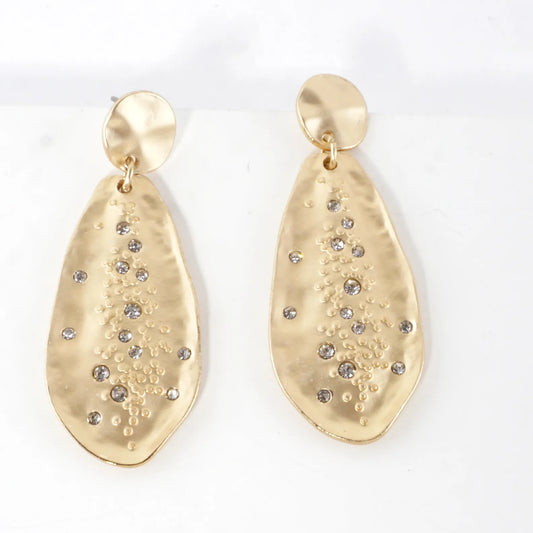 Organic Hammered Drop Sprinkle Crystal Earrings