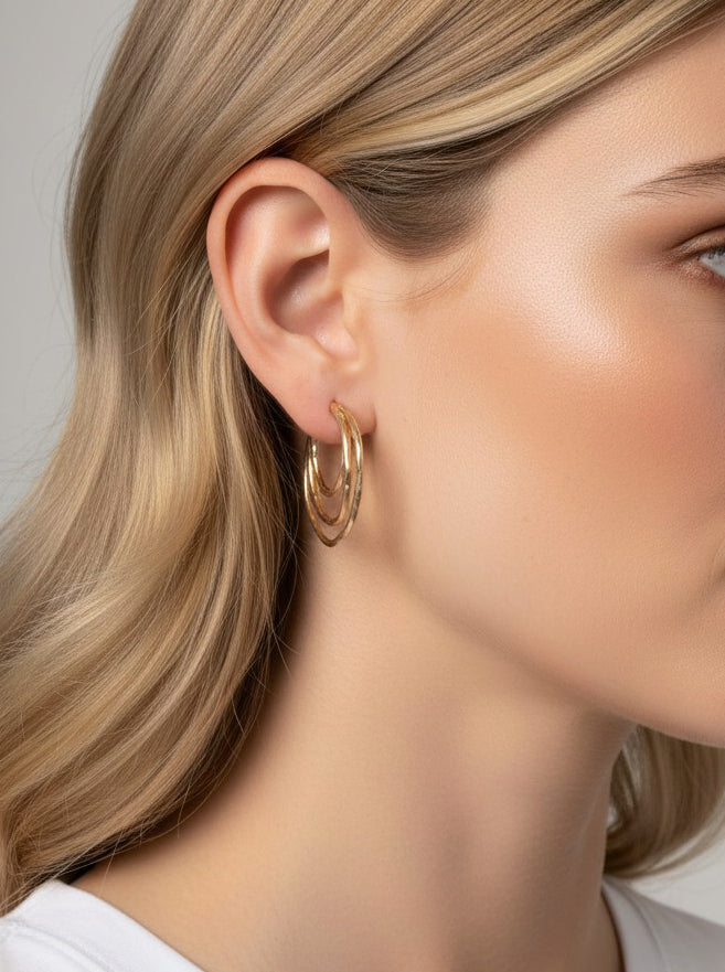 Organic Hammered Layer Hoop Earrings