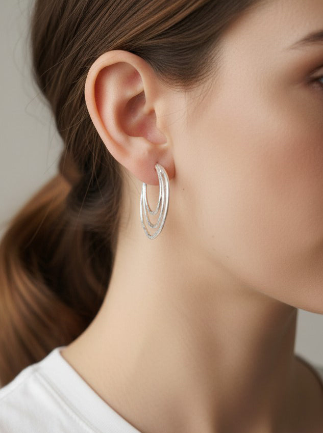 Organic Hammered Layer Hoop Earrings