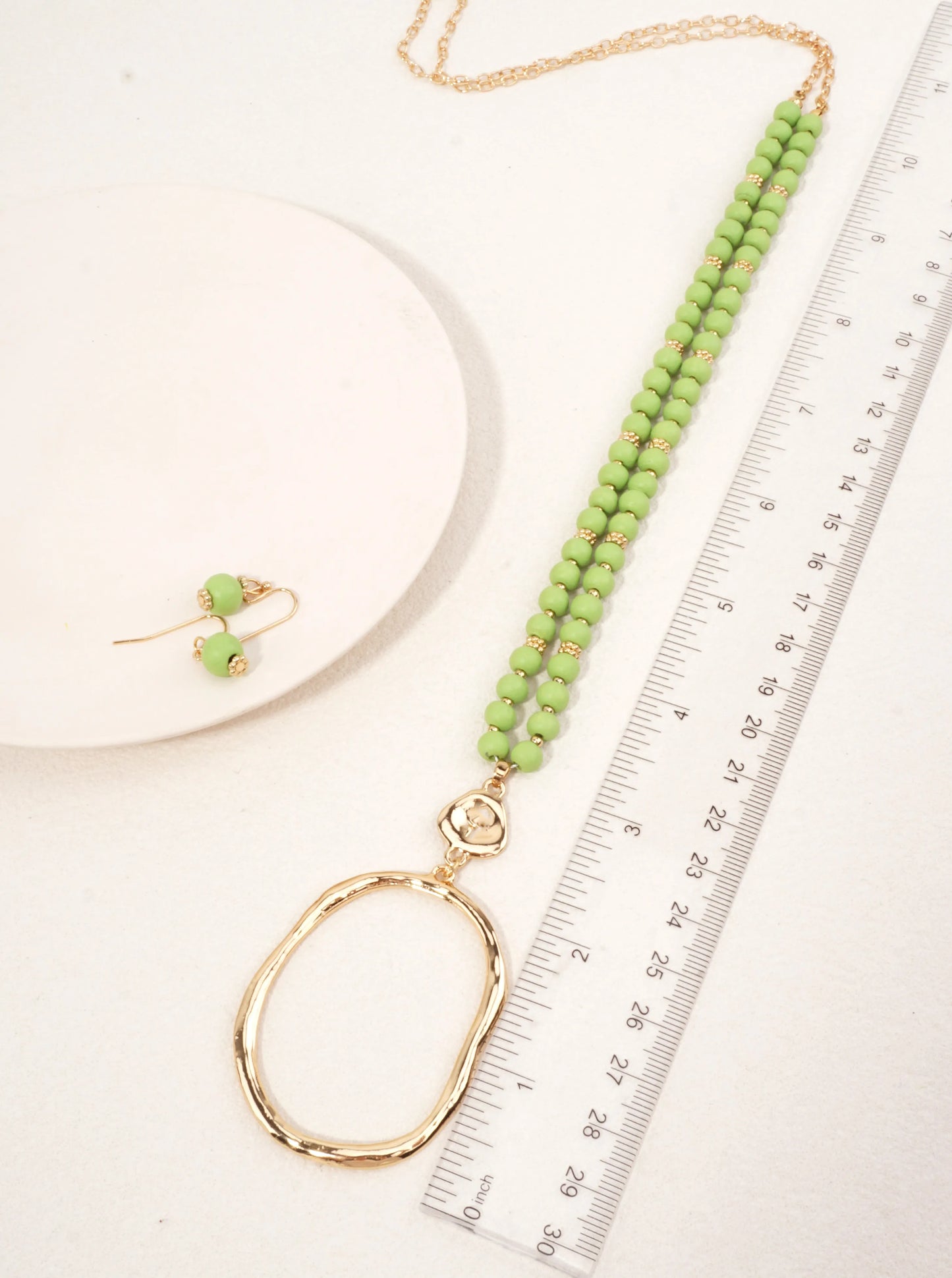 Organic Hammered Oval Pendant Beaded Set