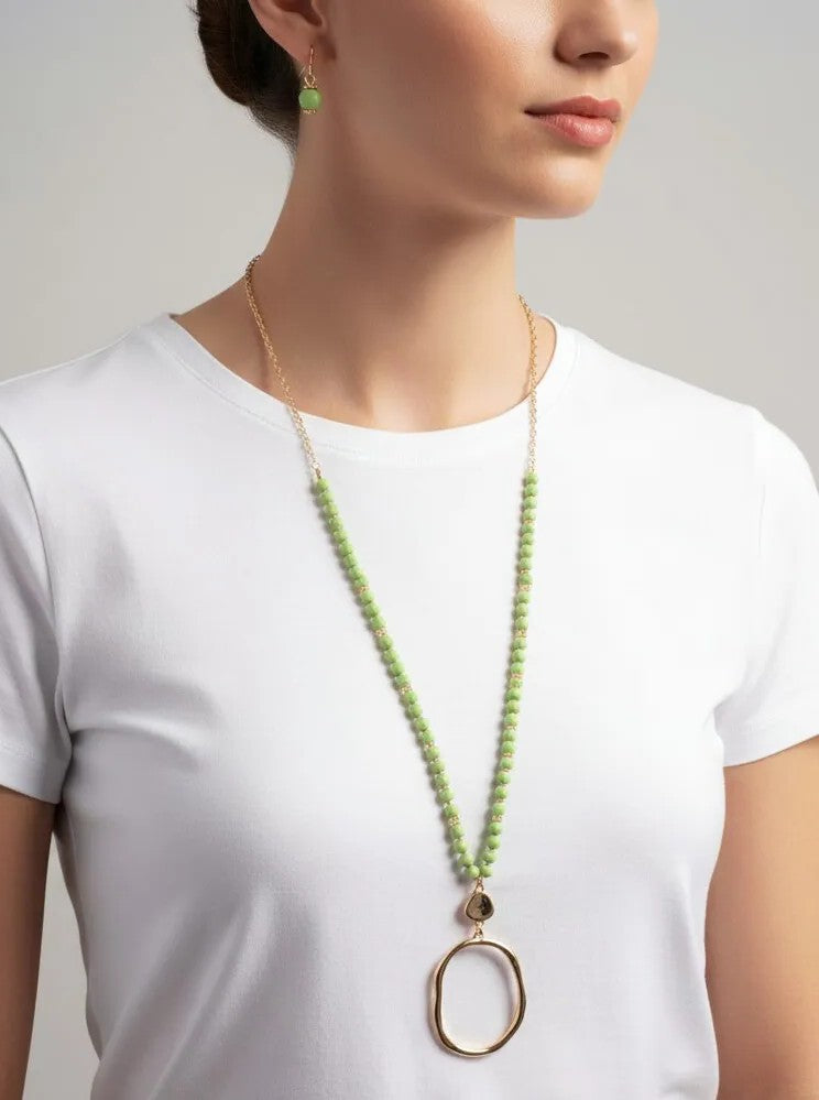 Organic Hammered Oval Pendant Beaded Set