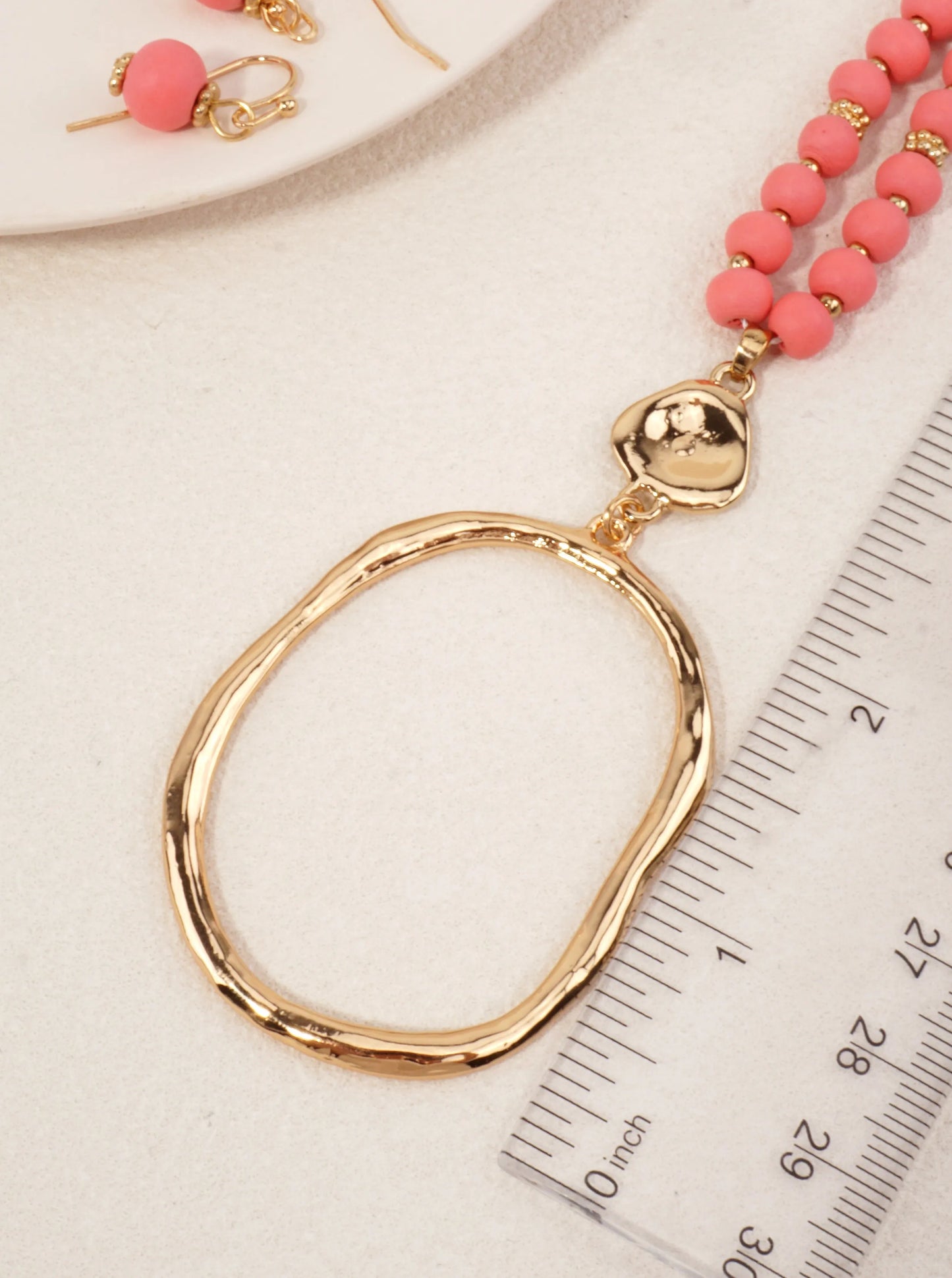 Organic Hammered Oval Pendant Beaded Set