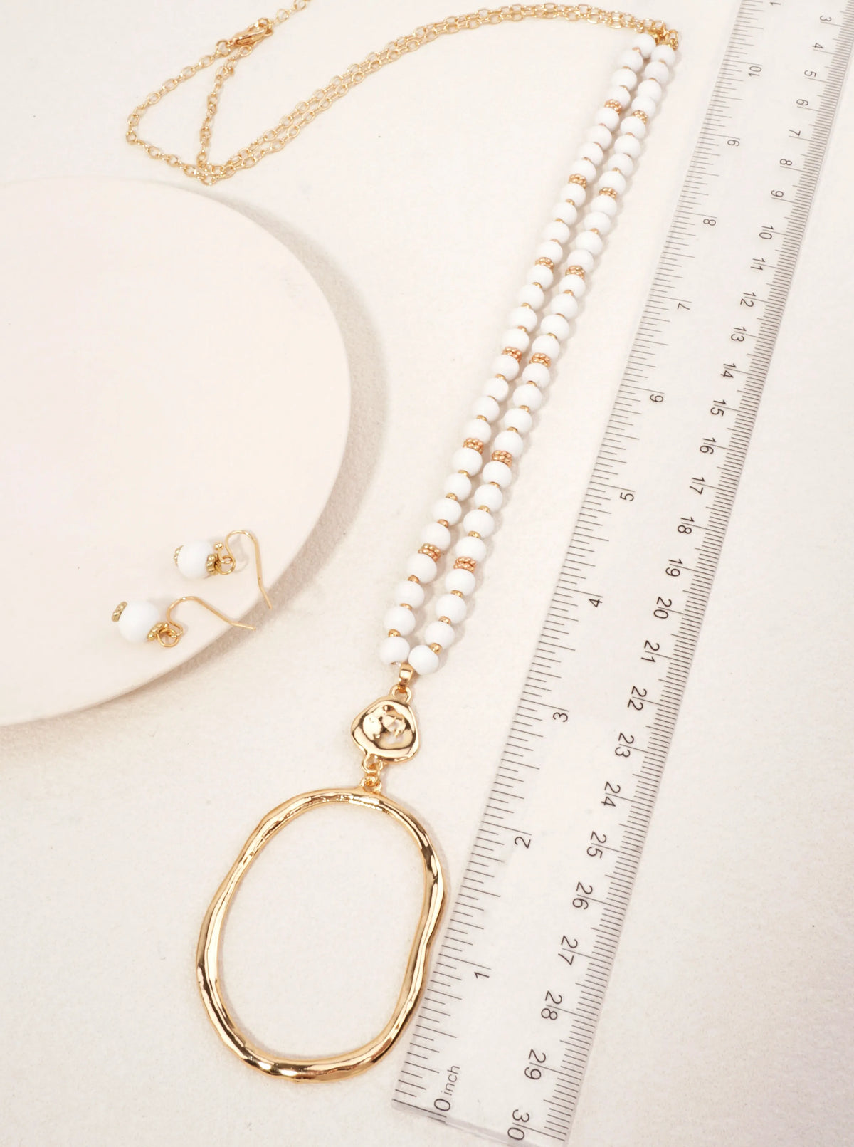 Organic Hammered Oval Pendant Beaded Set