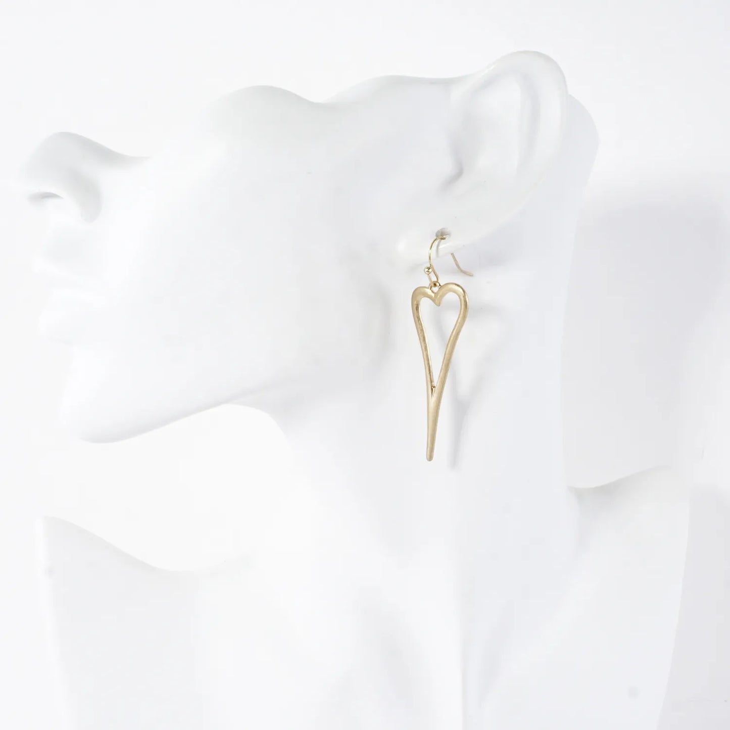 Organic Hammered Skinny Heart Dangle Earrings