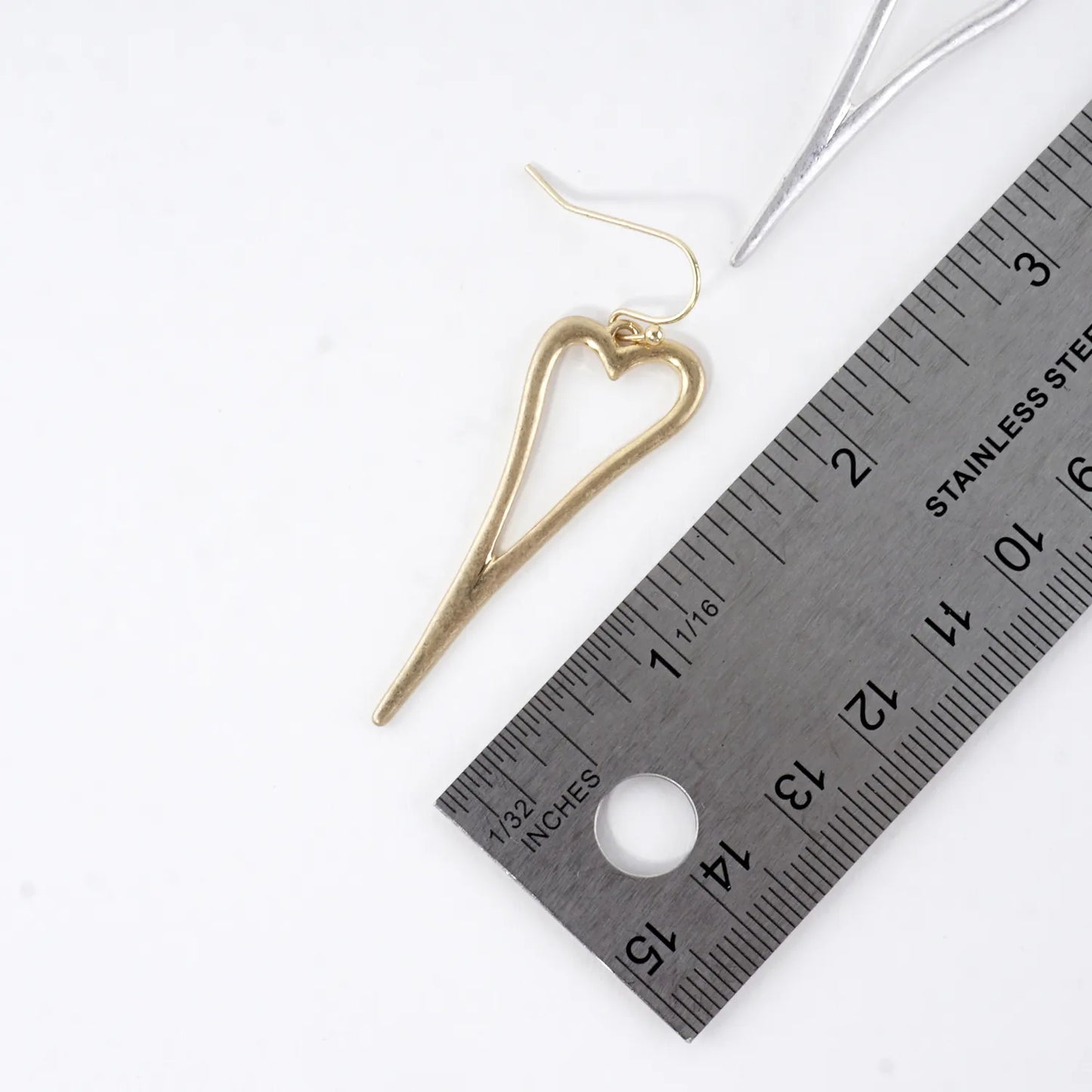 Organic Hammered Skinny Heart Dangle Earrings