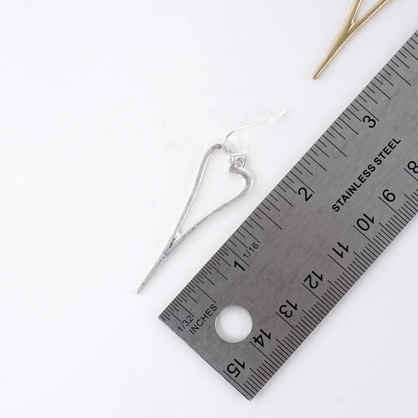 Organic Hammered Skinny Heart Dangle Earrings