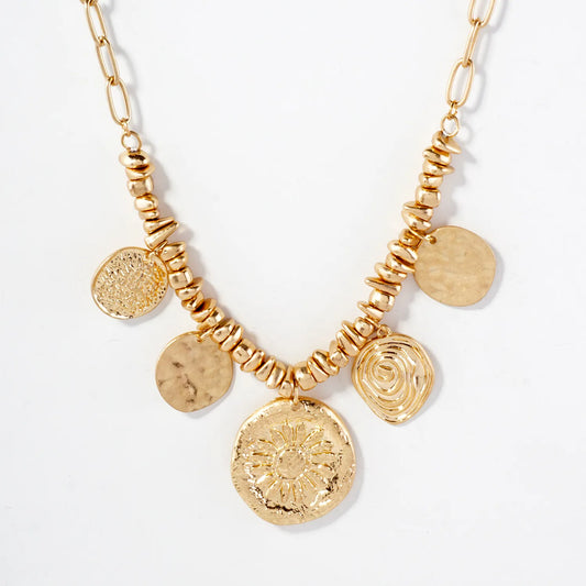 Organic-Hammered Sun And Spiral Charm Necklace