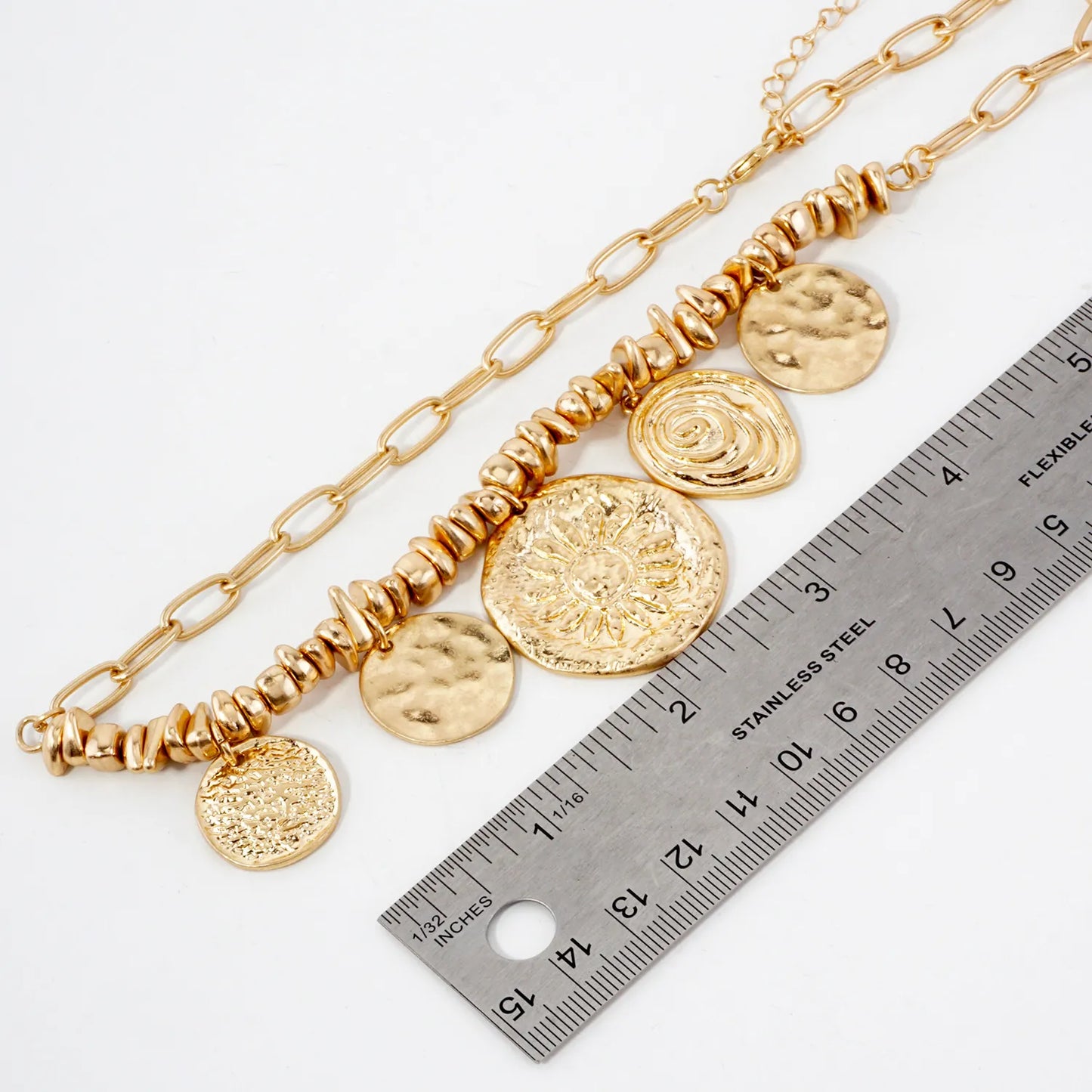 Organic-Hammered Sun And Spiral Charm Necklace
