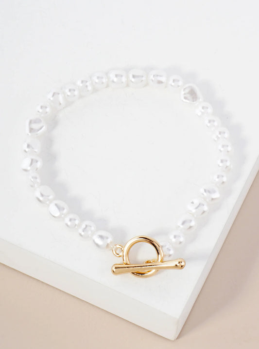 Organic-Shape Pearl-Bead Toggle-Closure Accents Stretch Bracelet