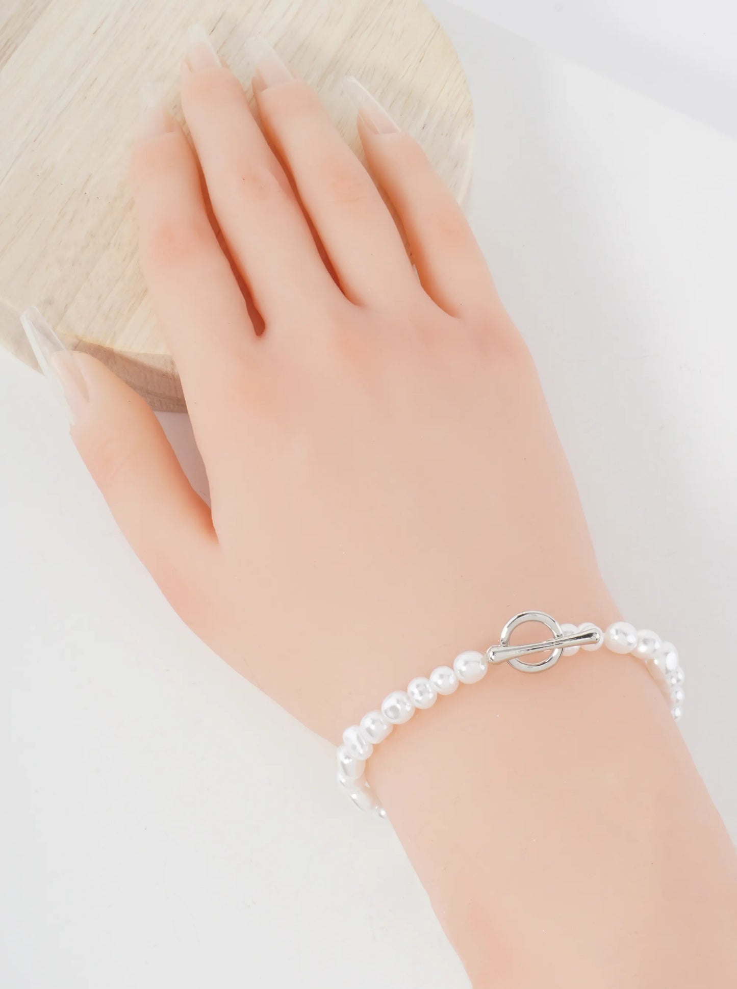 Organic-Shape Pearl-Bead Toggle-Closure Accents Stretch Bracelet