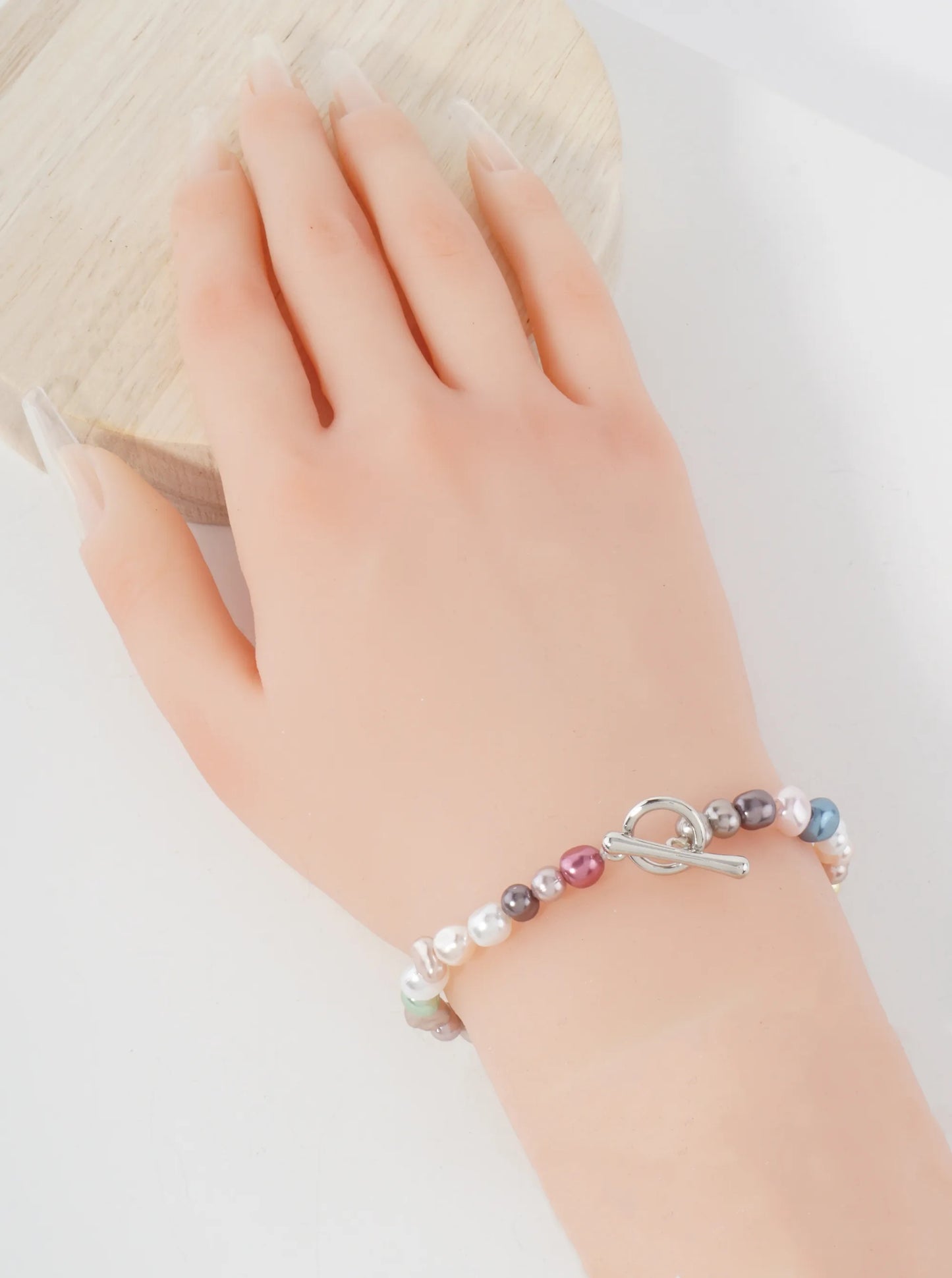 Organic-Shape Pearl-Bead Toggle-Closure Accents Stretch Bracelet