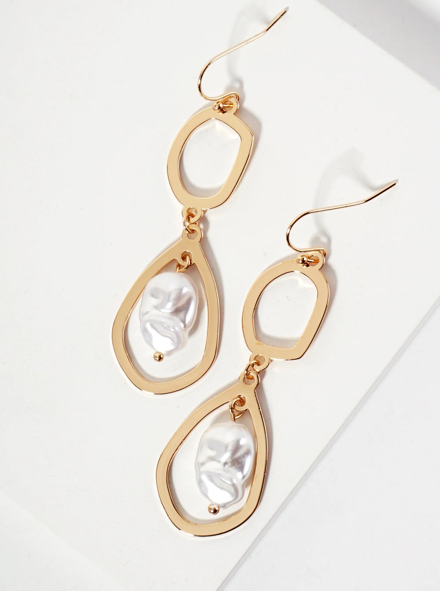 Organic-Shape Pearl Drop Artistic Dangle Earrings