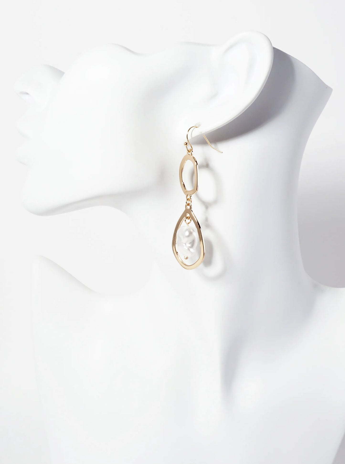 Organic-Shape Pearl Drop Artistic Dangle Earrings