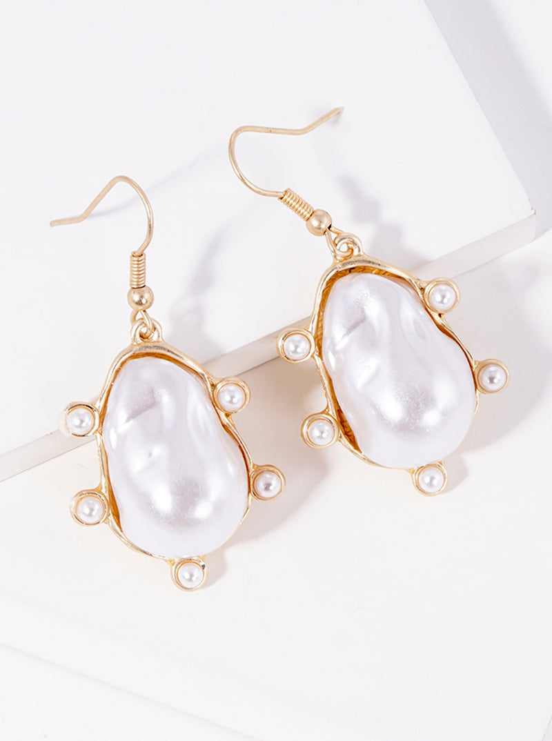 Organic Shaped Pearl Dangle Drop Earrings