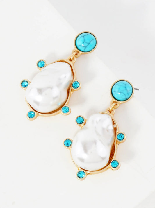 Organic-Shaped Pearl Drop Semi-Precious Natural-Stone Post Dangle Earrings