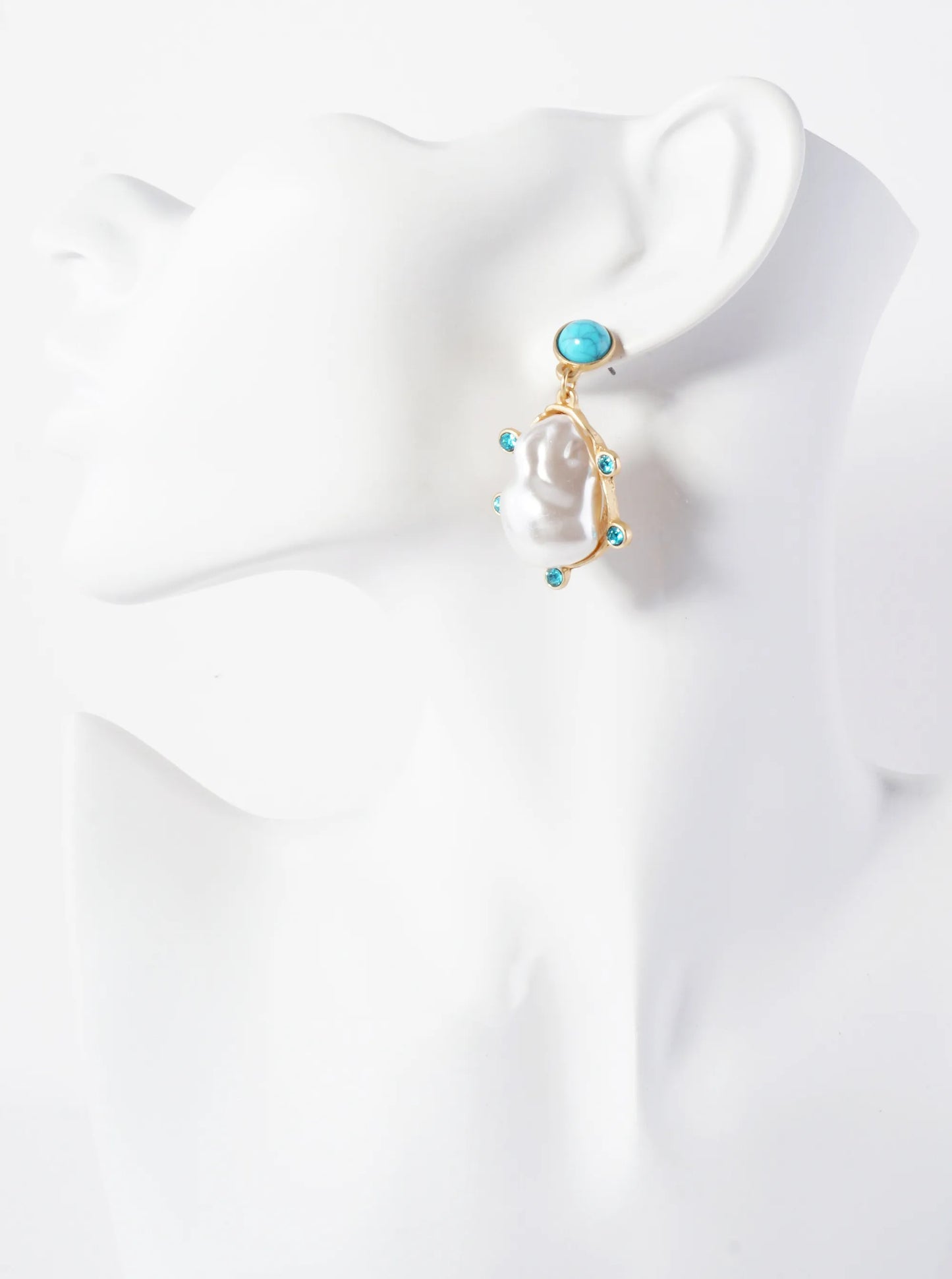 Organic-Shaped Pearl Drop Semi-Precious Natural-Stone Post Dangle Earrings