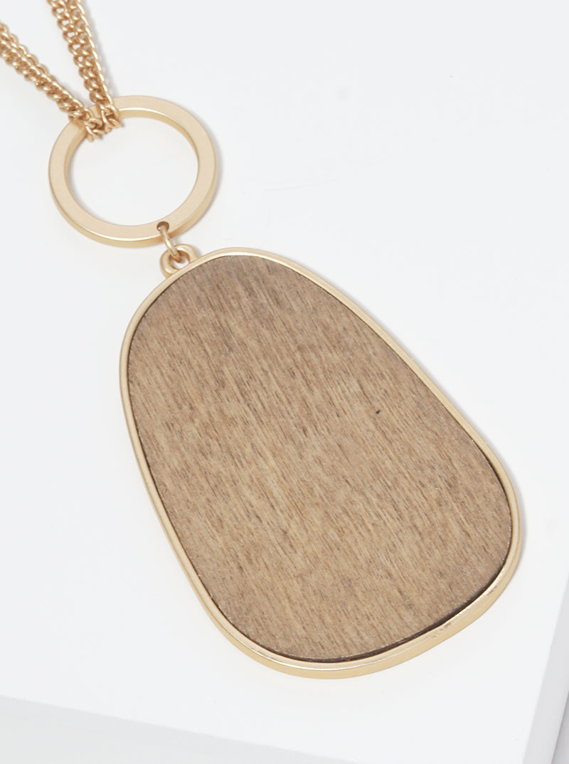 Organic Shaped Wooden Pendant Long Necklace Set With Earrings