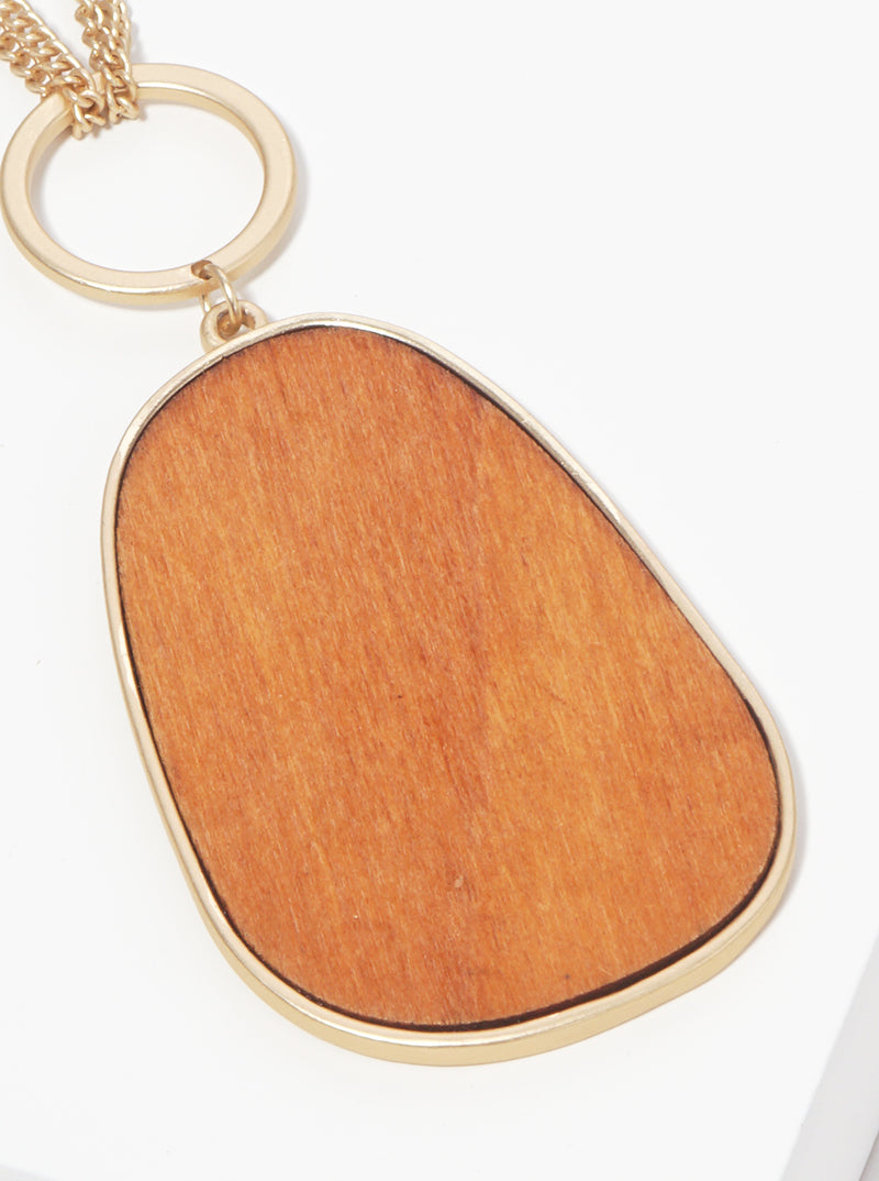 Organic Shaped Wooden Pendant Long Necklace Set With Earrings