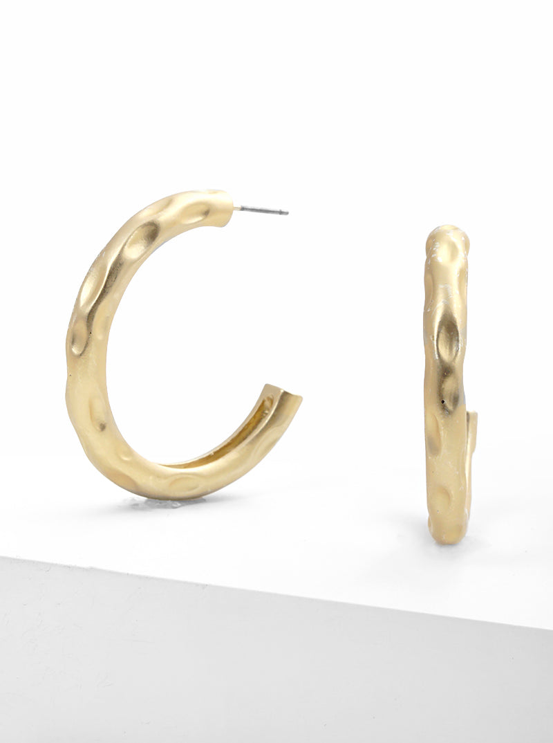 Organic Hammered Chunky Open Hoop Earrings