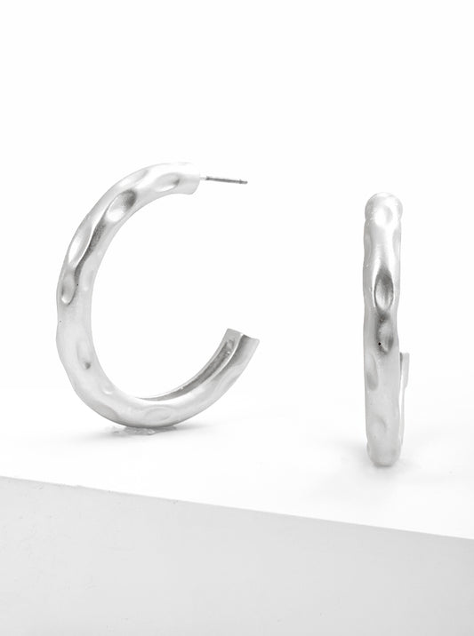 Organic Hammered Chunky Open Hoop Earrings