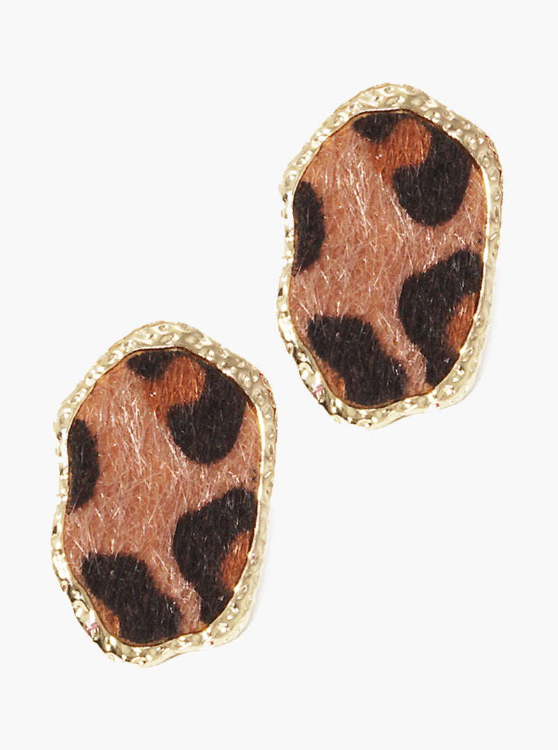 Organic Shaped Leopard Animal Printed Leatherette Post Stud Earrings