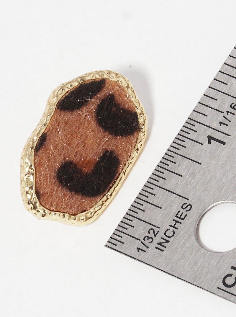 Organic Shaped Leopard Animal Printed Leatherette Post Stud Earrings