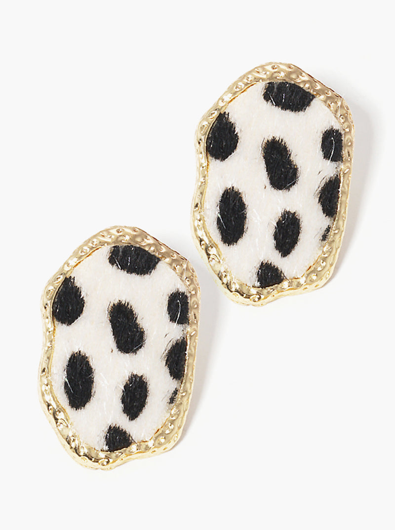Organic Shaped Leopard Animal Printed Leatherette Post Stud Earrings