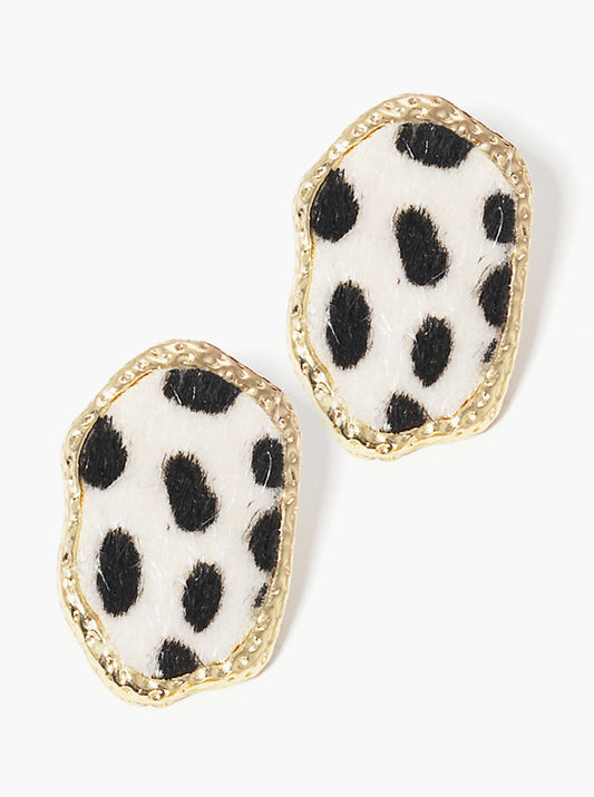 Organic Shaped Leopard Animal Printed Leatherette Post Stud Earrings