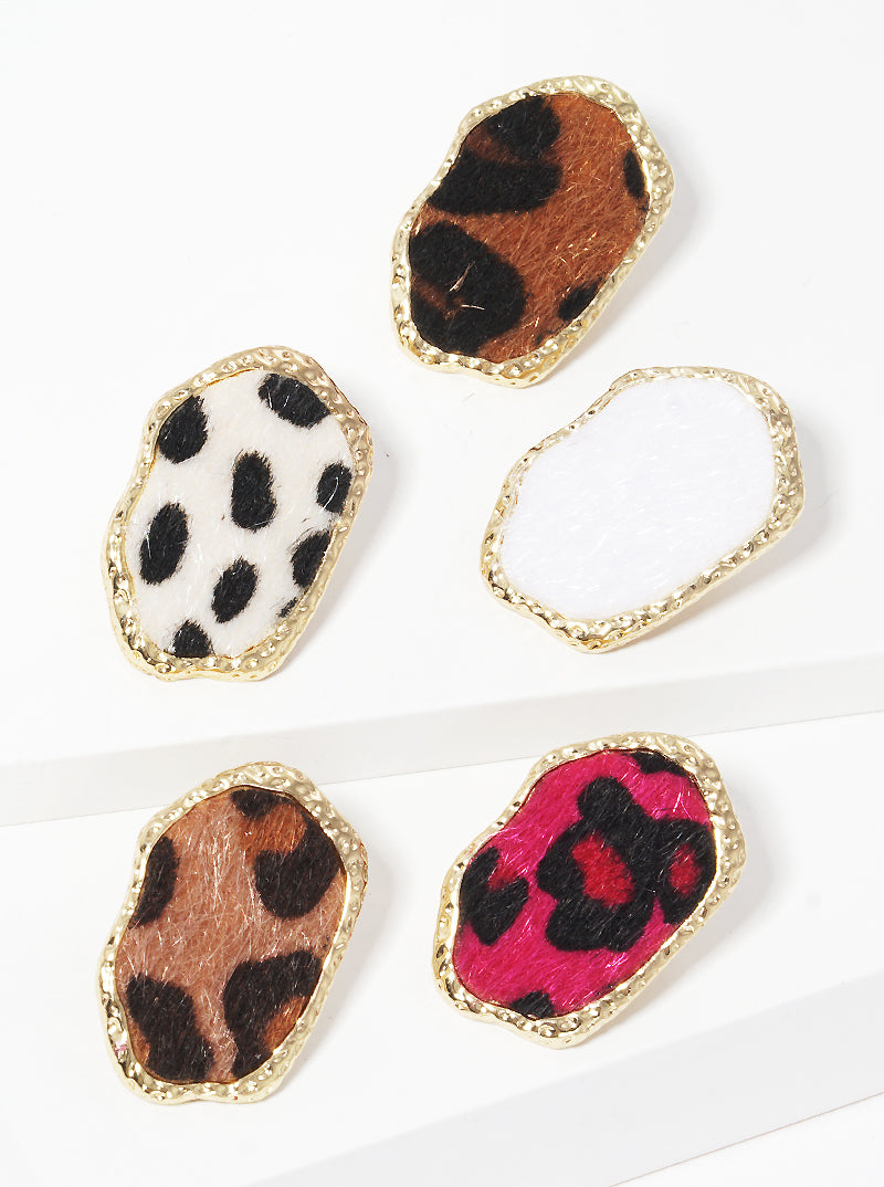 Organic Shaped Leopard Animal Printed Leatherette Post Stud Earrings