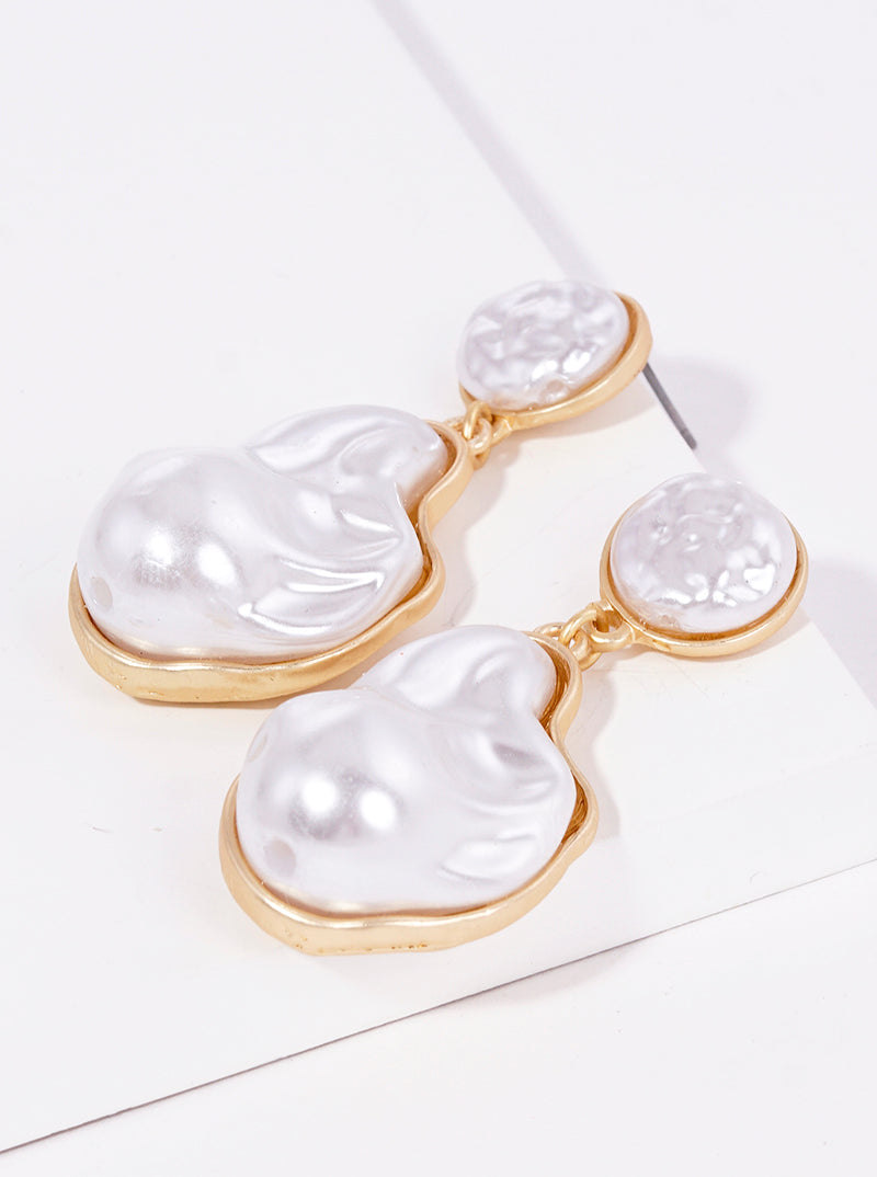 Organic Shaped Pearl Drop Post Dangle Earrings