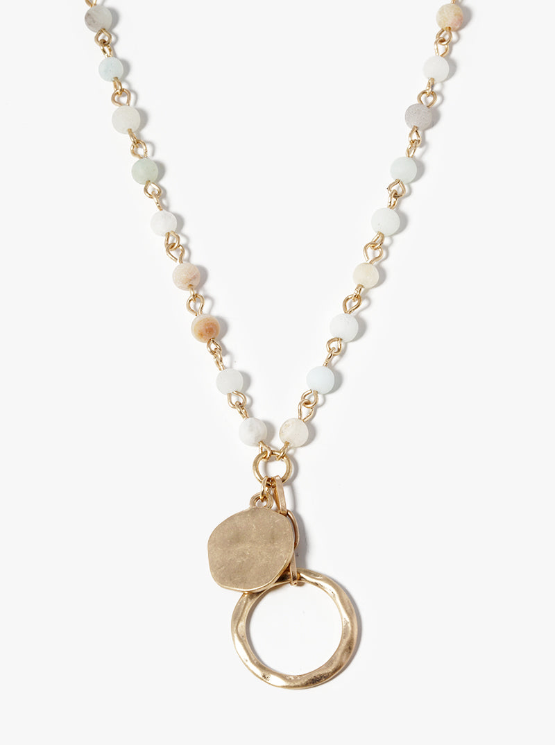 Organically Textured Hammered Double Pendant Semiprecious Stone Necklace