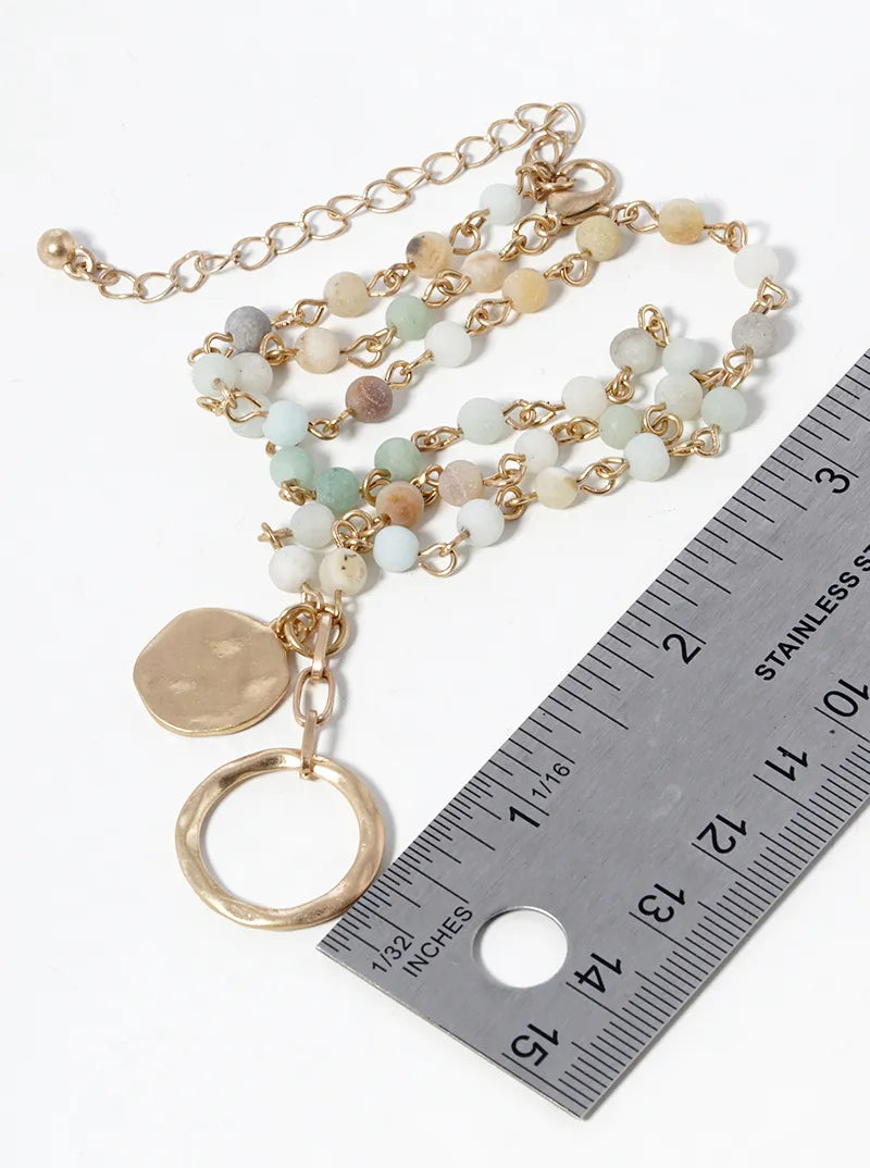 Organically Textured Hammered Double Pendant Semiprecious Stone Necklace