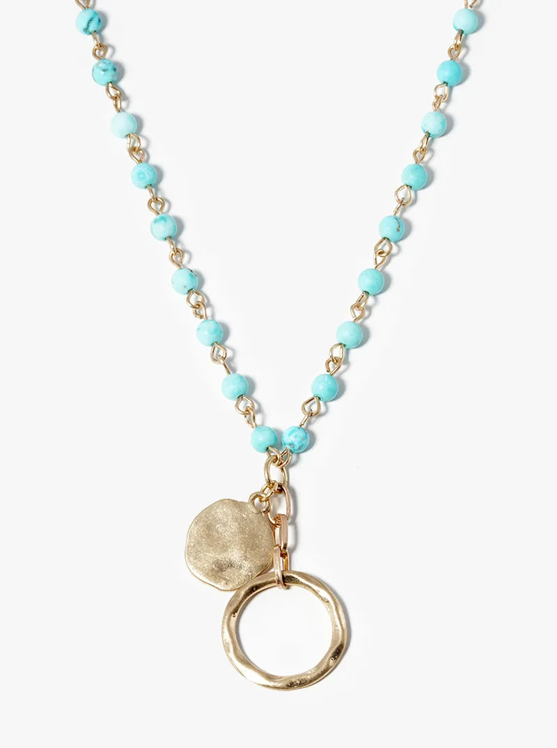 Organically Textured Hammered Double Pendant Semiprecious Stone Necklace