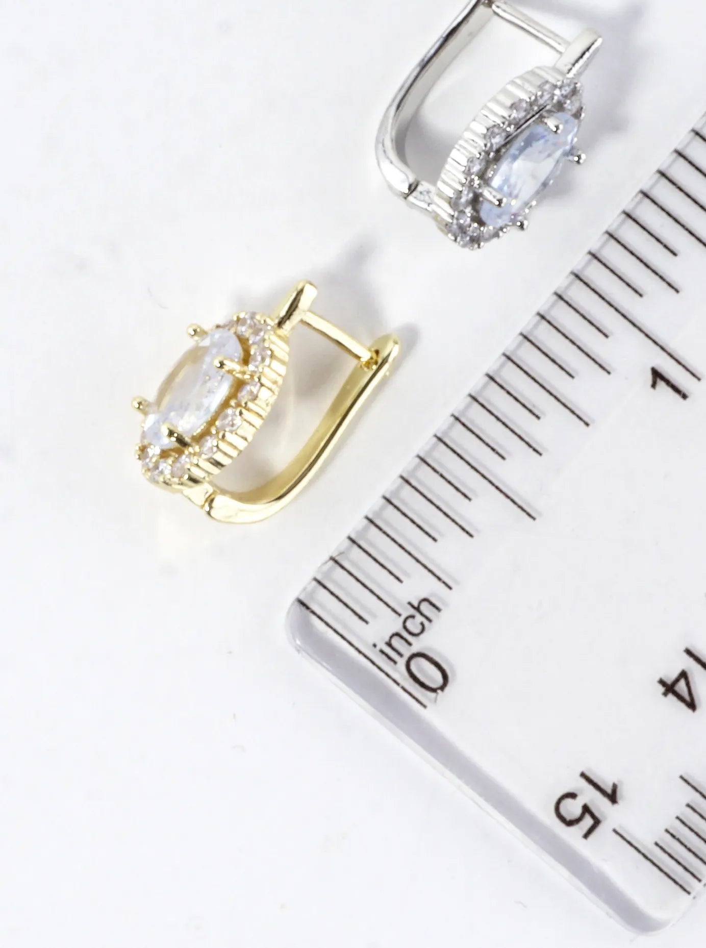 Oval CZ Halo Brass Huggie Hoop Earrings