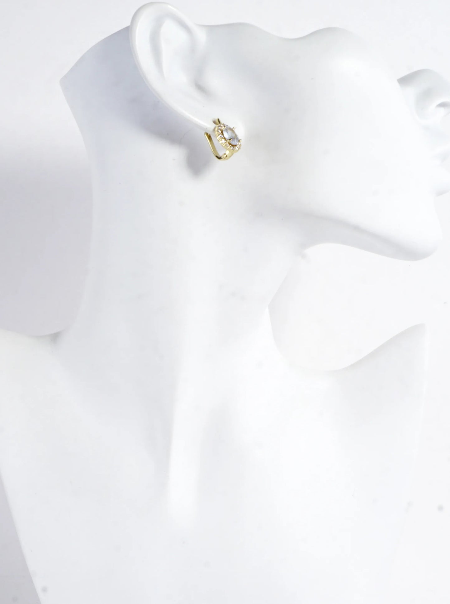 Oval CZ Halo Brass Huggie Hoop Earrings