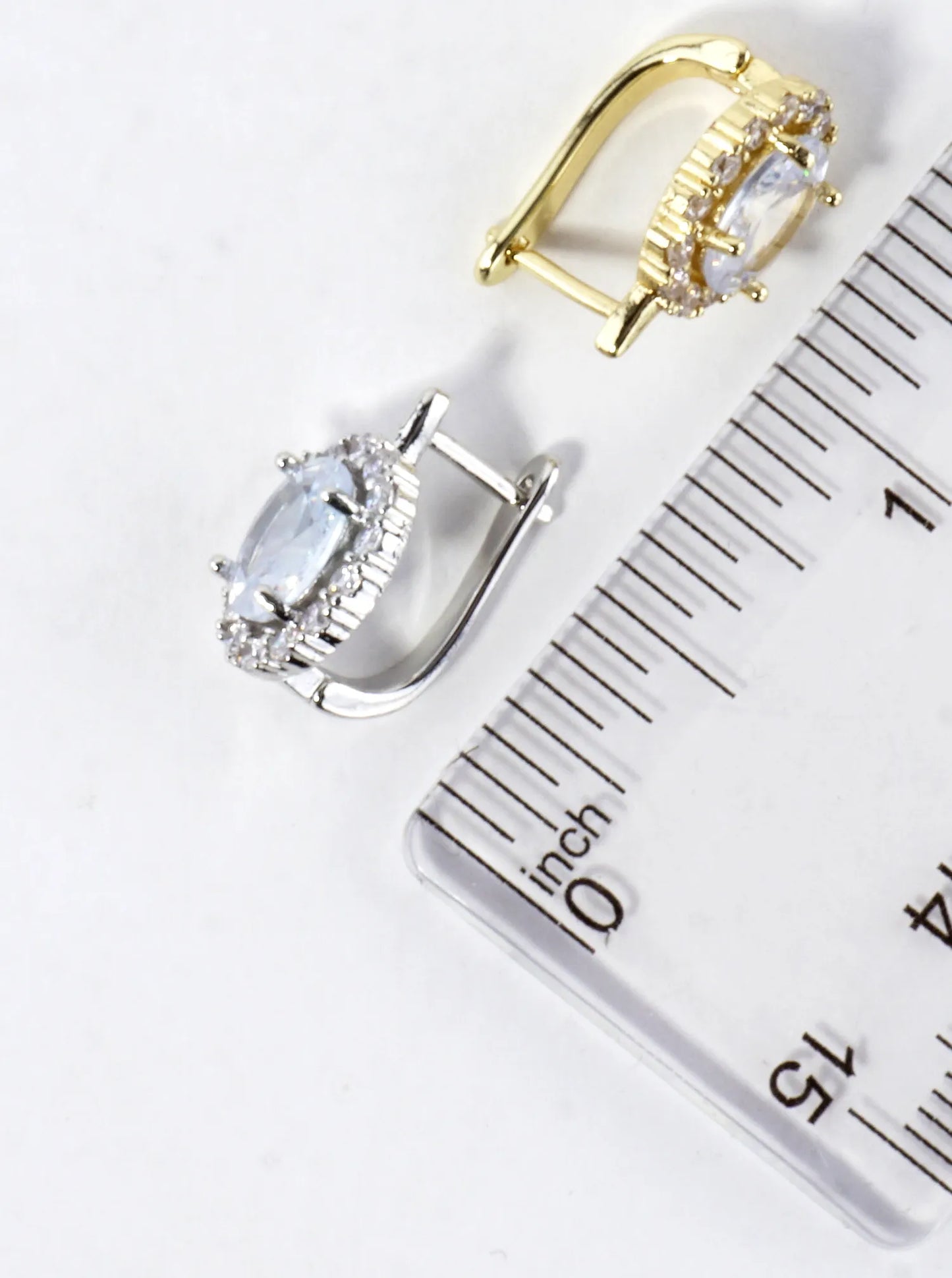 Oval CZ Halo Brass Huggie Hoop Earrings