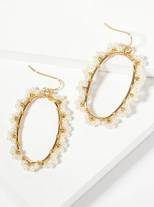 Oval Earrings With Wired-wrapped Flower-shaped Pearl Accents