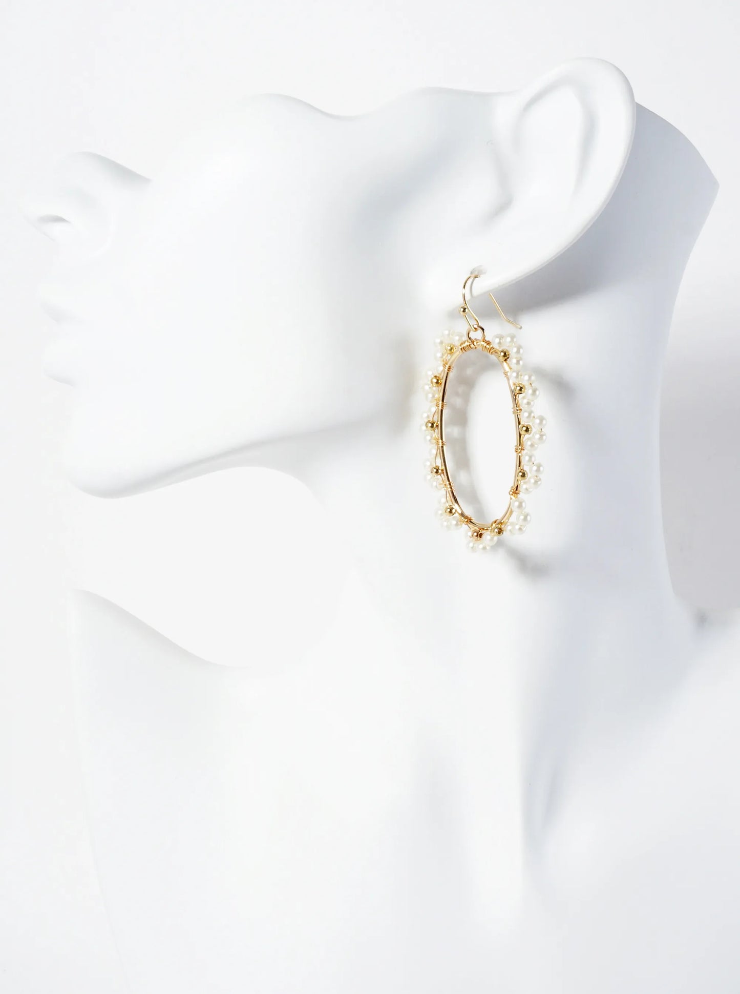 Oval Earrings With Wired-wrapped Flower-shaped Pearl Accents