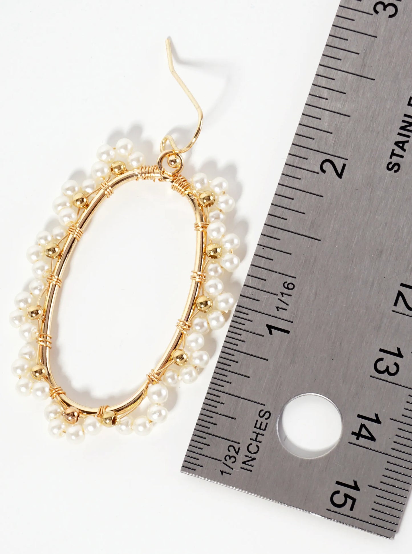 Oval Earrings With Wired-wrapped Flower-shaped Pearl Accents