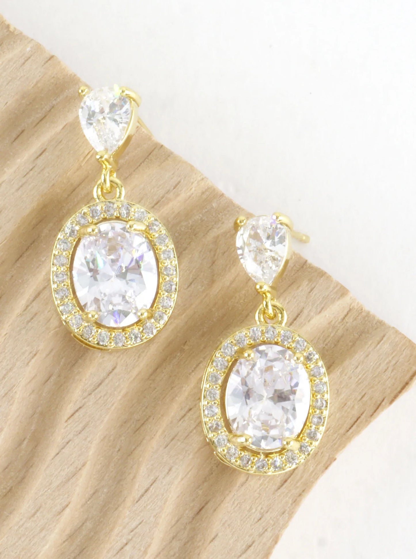 Oval Halo Cubic Zirconia Pave Dangle Drop Earrings