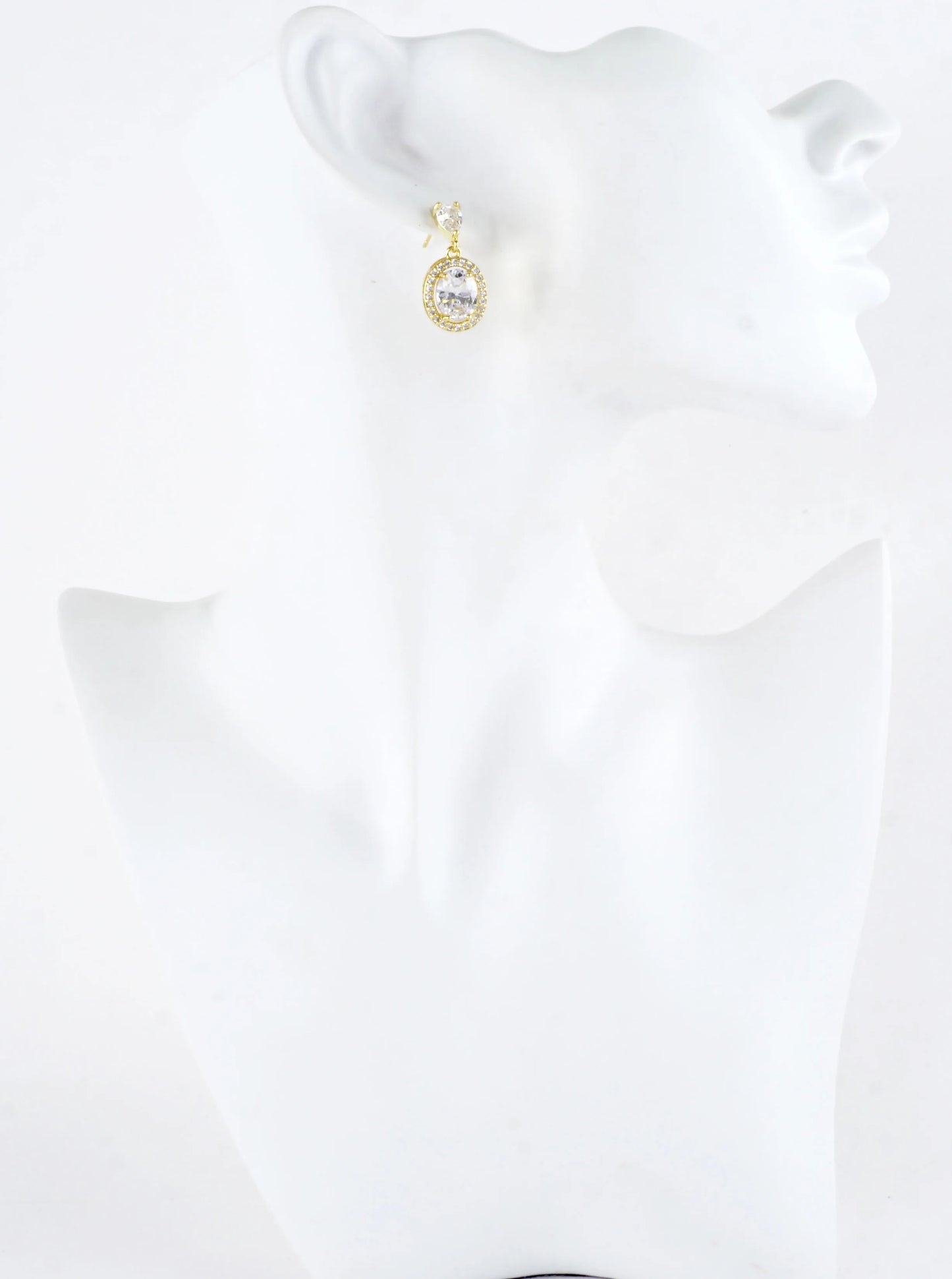 Oval Halo Cubic Zirconia Pave Dangle Drop Earrings