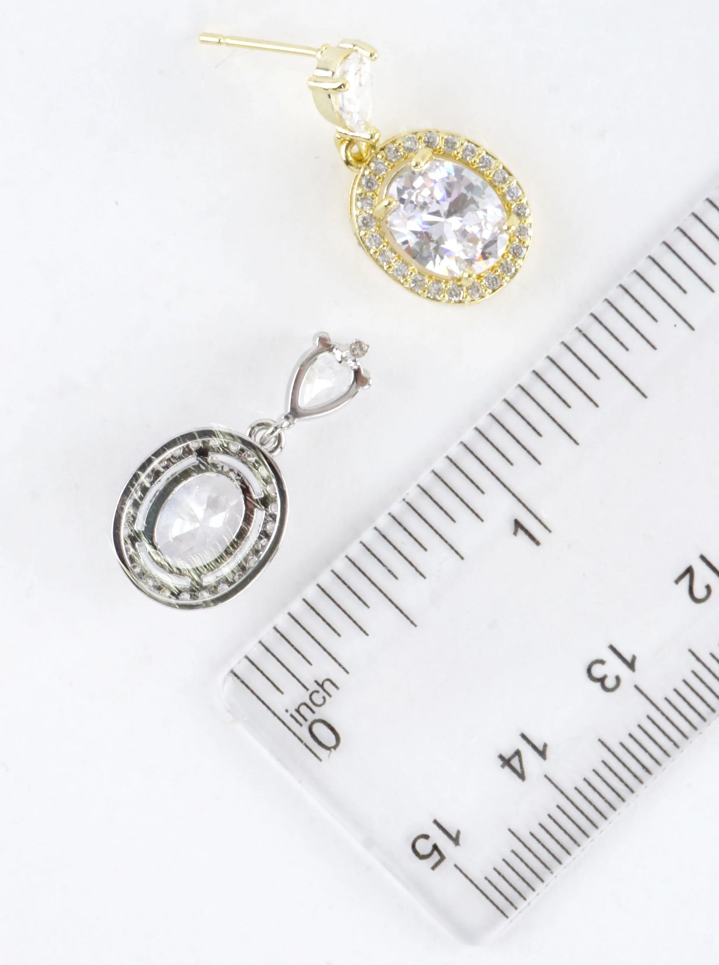 Oval Halo Cubic Zirconia Pave Dangle Drop Earrings